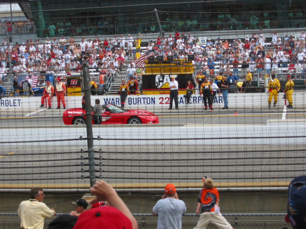 Brickyard 2003 06 - Tony Stewart behind pole