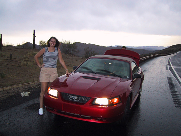 Vegas Grand Canyon 007 - Kathie with car in storm